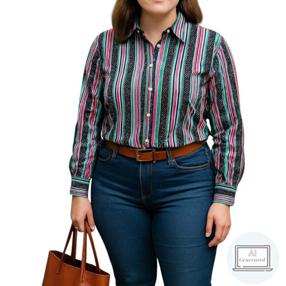 Orvis Womens Wrinkle Free Shirt Button Multicolor Stripe Polka Dots Bright Sz 18 - Picture 1 of 12